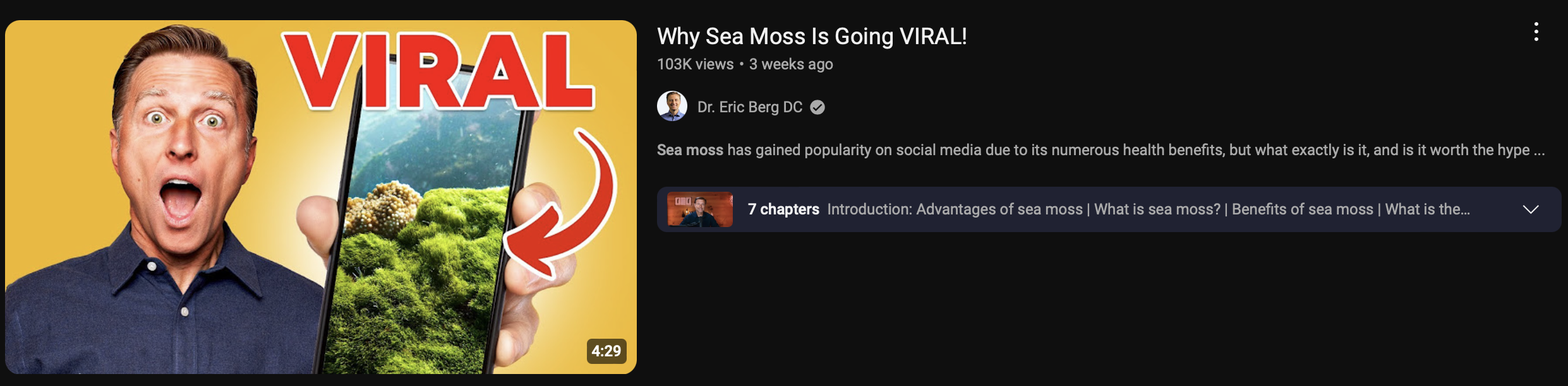 dr eric berg parle du sea moss sur sa chaine YouTube